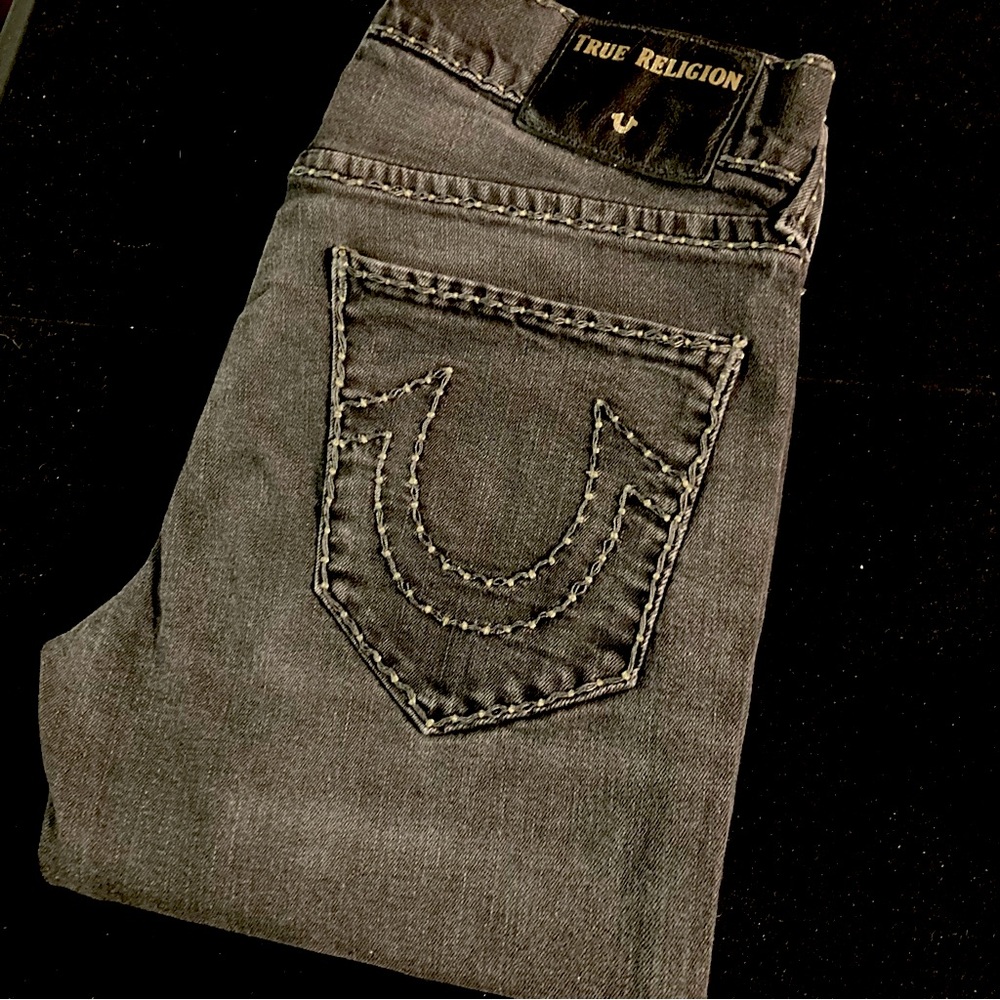 $OLD Womens Geno RelaxedSlim CableStitch in “MIDNIGHT TRACKS” wash True Religion